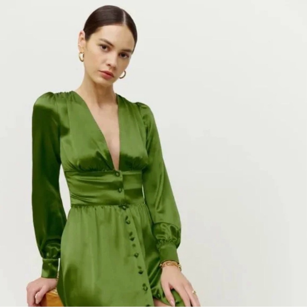 Reformation Nicola Green Silk Dress Size 4